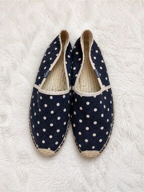 Soludos Espadrilles Navy Polka Dot Flats Size 9 Summer Coastal Chic Slip On